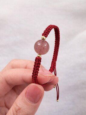 Strawberry Quartz Red String Bracelet | Love, Luck, Positive Energy, Minimalist